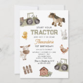Watercolor Tractor 1st Birthday  招待状 (正面)