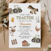 Watercolor Tractor 1st Birthday  招待状