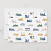 Watercolor Train Baby Boy Nursery Note Card 招待状 (裏面)