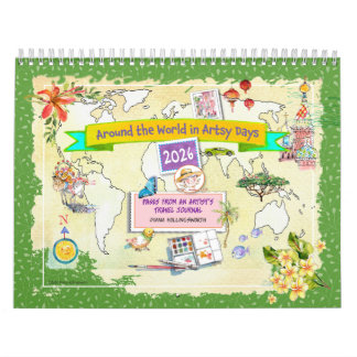 Watercolor Travel Calendar Around the World 2026 カレンダー