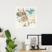 Watercolor Travel Map ポスター (ホームオフィス)