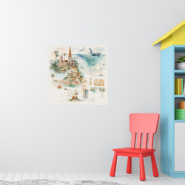 Watercolor Travel Map ポスター