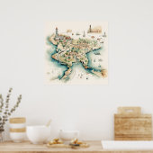 Watercolor Travel Map ポスター (キッチン)