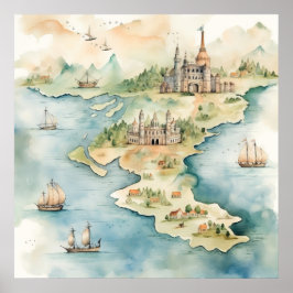 Watercolor Travel Map ポスター
