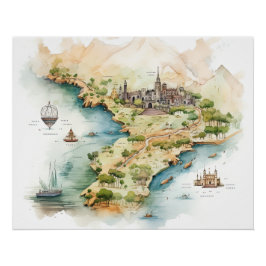 Watercolor Travel Map ポスター