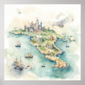 Watercolor Travel Map ポスター (正面)