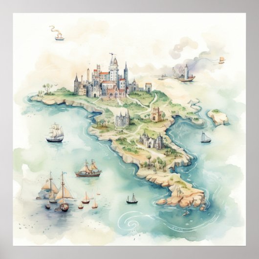 Watercolor Travel Map ポスター (正面)