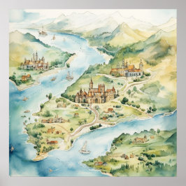 Watercolor Travel Map ポスター