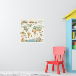 Watercolor Travel Map ポスター