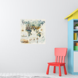 Watercolor Travel Map ポスター