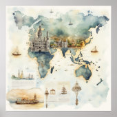 Watercolor Travel Map ポスター (正面)