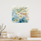 Watercolor Travel Map ポスター (キッチン)