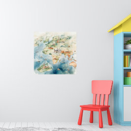 Watercolor Travel Map ポスター