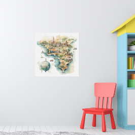 Watercolor Travel Map ポスター