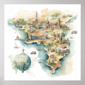 Watercolor Travel Map ポスター (正面)