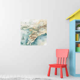 Watercolor Travel Map ポスター