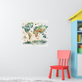 Watercolor Travel Map ポスター