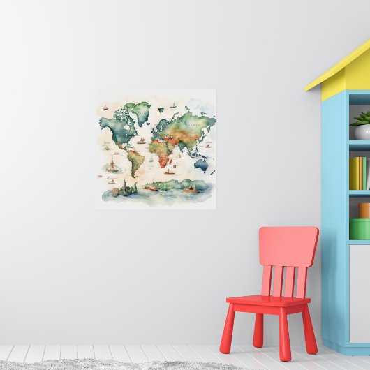 Watercolor Travel Map ポスター (子ども部屋1)