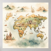 Watercolor Travel Map ポスター (正面)