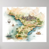 Watercolor Travel Map ポスター (正面)