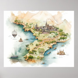 Watercolor Travel Map ポスター