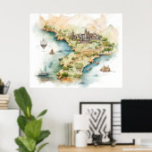Watercolor Travel Map ポスター (ホームオフィス)