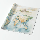 Watercolor Travel Map ラッピングペーパー (アンロールド)