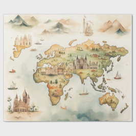 Watercolor Travel Map ラッピングペーパー