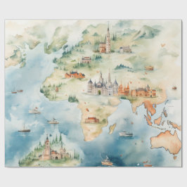 Watercolor Travel Map ラッピングペーパー