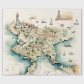 Watercolor Travel Map ラッピングペーパー (フラット)