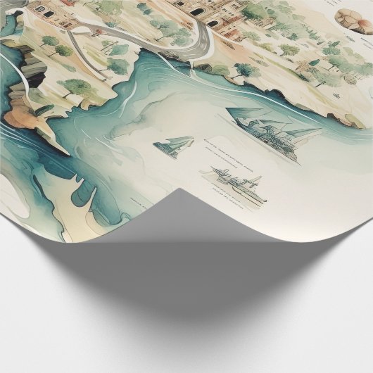 Watercolor Travel Map ラッピングペーパー (角)