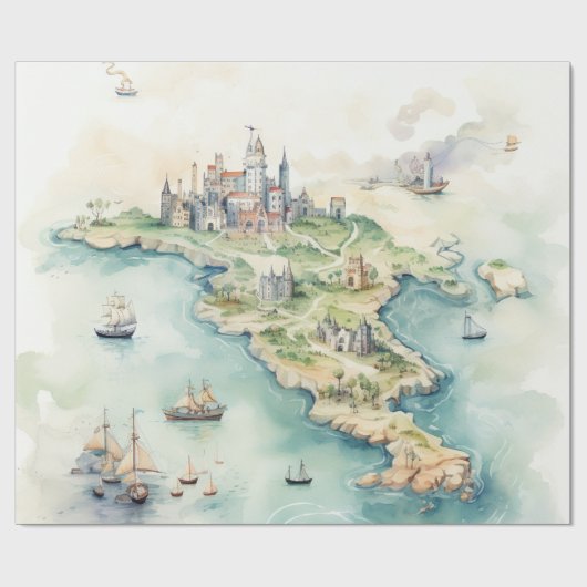 Watercolor Travel Map ラッピングペーパー (フラット)
