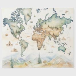 Watercolor Travel Map ラッピングペーパー