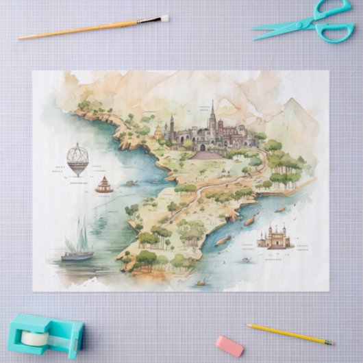 Watercolor Travel Map 薄葉紙 (クラフト)