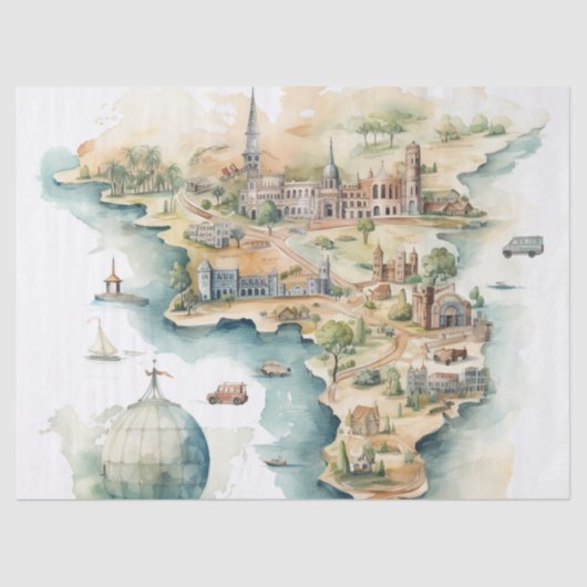 Watercolor Travel Map 薄葉紙 (正面)