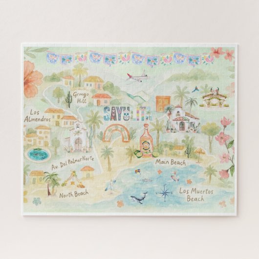 Watercolor Travel Postcard | メキシコ サユリータ ジグソーパズル (横)