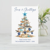 Watercolor Tree Beach Seas and Greetings Blue シーズンカード (スタンド正面)