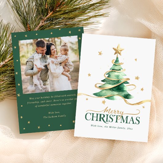 Watercolor Tree Merry Christmas Holiday Card シーズンカード