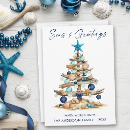 Watercolor Tree Seas and Greetings Beach シーズンカード