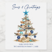 Watercolor Tree Seas and Greetings Beach Holiday ワインラベル (シングルラベル)