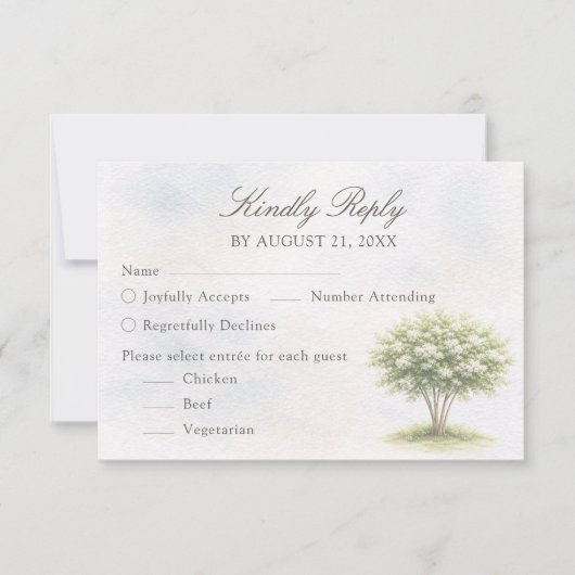 Watercolor Tree Wedding RSVP Card (正面)