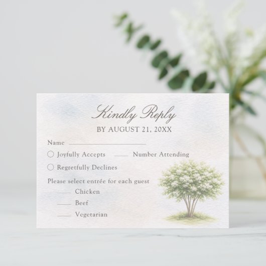 Watercolor Tree Wedding RSVP Card (スタンド正面)