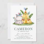 Watercolor Tribal Hippo Safari Theme Birthday 招待状 (正面)
