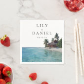 Watercolor Tropical Beach Destination Wedding スタンダードカクテルナプキン (インサイチュ)
