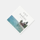 Watercolor Tropical Beach Destination Wedding スタンダードカクテルナプキン (角)