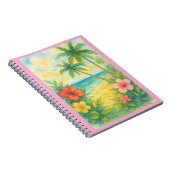 Watercolor Tropical Beach Landscape Palms ノートブック (右側)