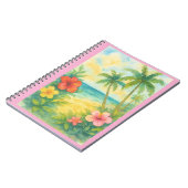 Watercolor Tropical Beach Landscape Palms ノートブック (左側)