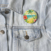 Watercolor Tropical Beach Landscape Palms 缶バッジ (インサイチュ)