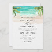 Watercolor Tropical Beach Palm QR Code Wedding 招待状 (正面)