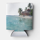 Watercolor Tropical Beach Wedding 缶クーラー (正面)